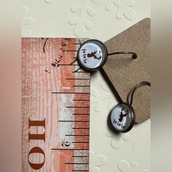 ❄️ SALE! BRAND NEW FA LA LA Holiday Leverback Earrings Antique Bronze & Glass - Picture 11 of 11